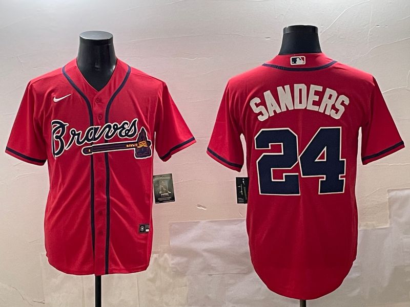 Men Atlanta Braves 24 Sanders Red Game 2025 Nike MLB Jersey style 1